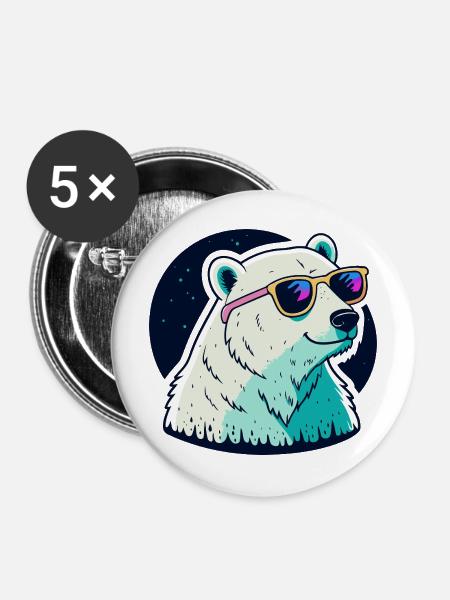 Neon-Eisbären-Sonnenbrille - Buttons mittel 32 mm (5er Pack) - Weiß
