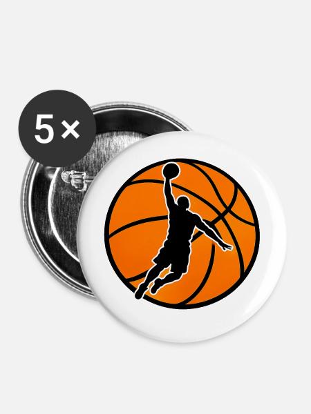 Basketball Power Dunk - Buttons mittel 32 mm (5er Pack) - Weiß
