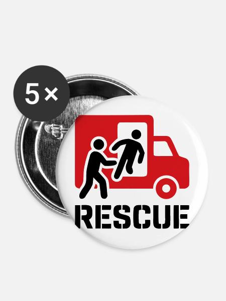 Rescue Rettungsdienst Einsatz - Buttons mittel 32 mm (5er Pack) - Weiß