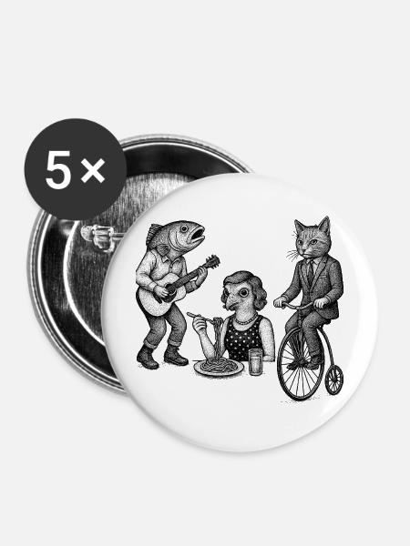 Verspieltes Tiertrio-Parade - Buttons mittel 32 mm (5er Pack) - Weiß