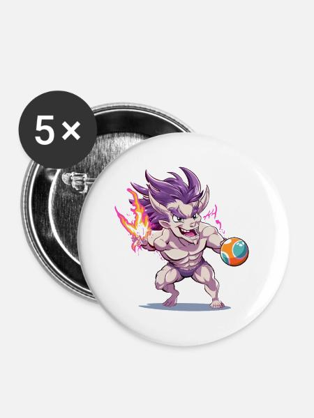 Flammenkobold Arena Held - Buttons mittel 32 mm (5er Pack) - Weiß