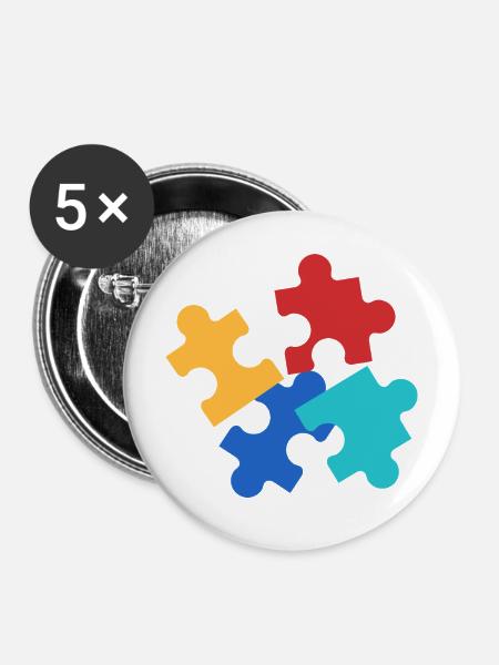 Bunte Puzzleteile Collage - Buttons mittel 32 mm (5er Pack) - Weiß