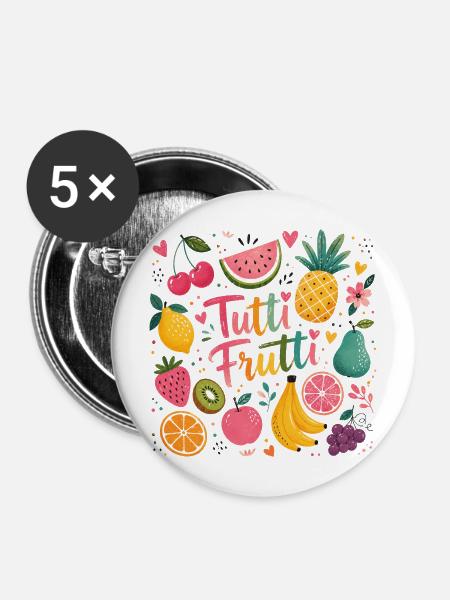 Tutti Frutti Farbexplosion - Buttons mittel 32 mm (5er Pack) - Weiß