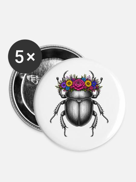 Skarabäus mit Blumenkrone - Buttons mittel 32 mm (5er Pack) - Weiß