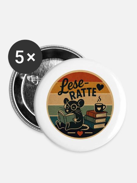 Leseratte Retro - Buttons mittel 32 mm (5er Pack) - Weiß