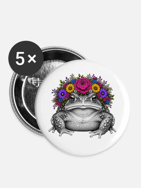 Kröte mit Blumenkrone - Buttons mittel 32 mm (5er Pack) - Weiß