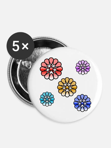 Blumen - Buttons mittel 32 mm (5er Pack) - Weiß