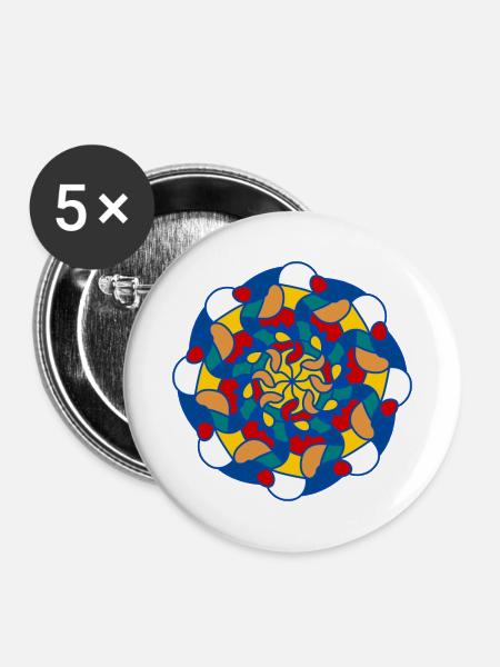 Helles Kaleidoskop-Mandala - Buttons mittel 32 mm (5er Pack) - Weiß