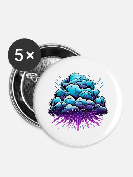 Blauer Wolkenknall Neon Burst - Buttons mittel 32 mm (5er Pack) - Weiß