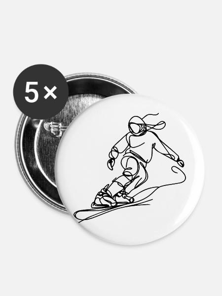 Snowboarder Zeichnung - Buttons mittel 32 mm (5er Pack) - Weiß