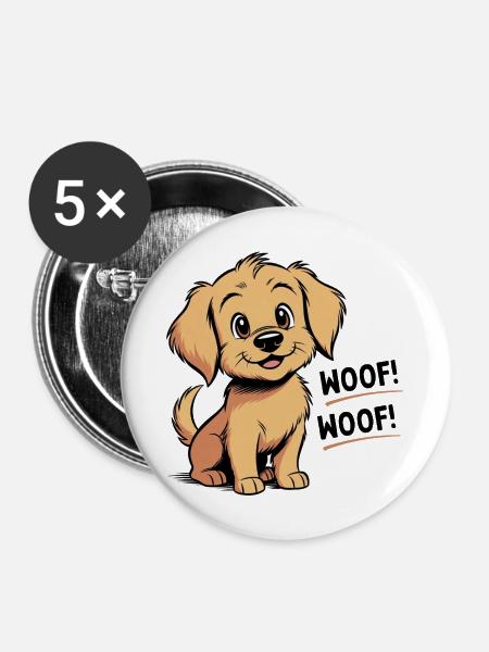 Cozy den Hund – Wuff – Wuff - Buttons mittel 32 mm (5er Pack) - Weiß