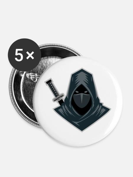 Shinobi-Schattenkrieger-Schleichdesign - Buttons mittel 32 mm (5er Pack) - Weiß