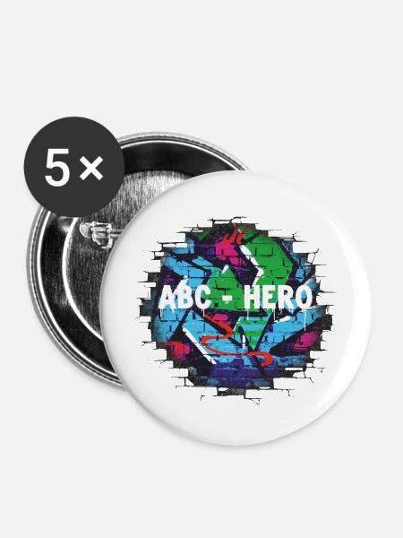 ABC HERO Graffiti Wanddesign - Buttons mittel 32 mm (5er Pack) - Weiß
