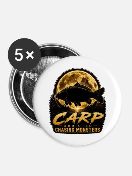 Mitternachtskarpfen-süchtiges Monsterfischen-Design - Buttons mittel 32 mm (5er Pack) - Weiß