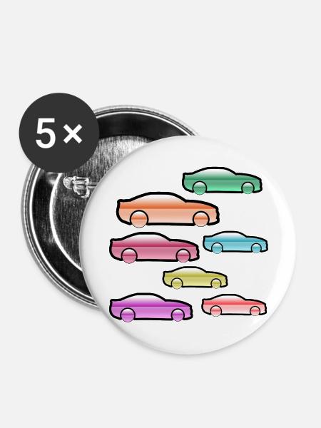 Autos - Buttons mittel 32 mm (5er Pack) - Weiß
