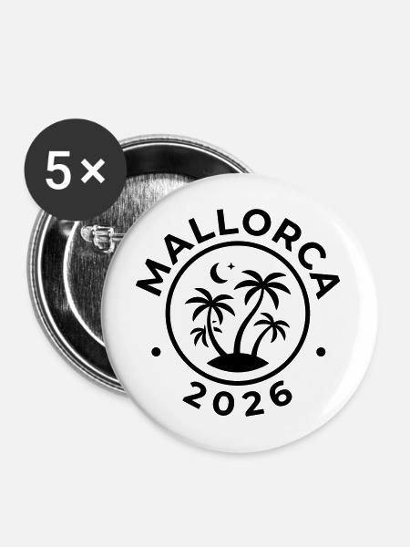 Mallorca 2026 - Buttons mittel 32 mm (5er Pack) - Weiß