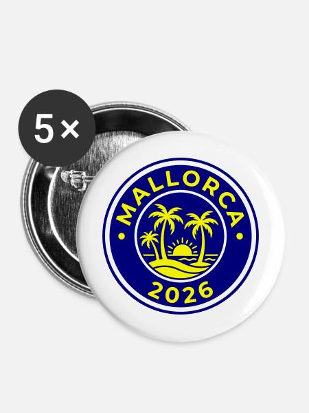Mallorca 2026 Palmen - Buttons mittel 32 mm (5er Pack) - Weiß