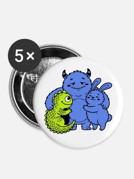 Niedliche Monster - Buttons mittel 32 mm (5er Pack) - Weiß