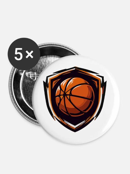Basketball Shield Emblem Orange - Buttons mittel 32 mm (5er Pack) - Weiß