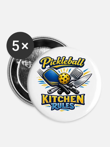 Pickleball Kitchen Rules - Buttons mittel 32 mm (5er Pack) - Weiß