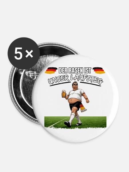 Deutscher Fußballfan mit Bier - Buttons mittel 32 mm (5er Pack) - Weiß