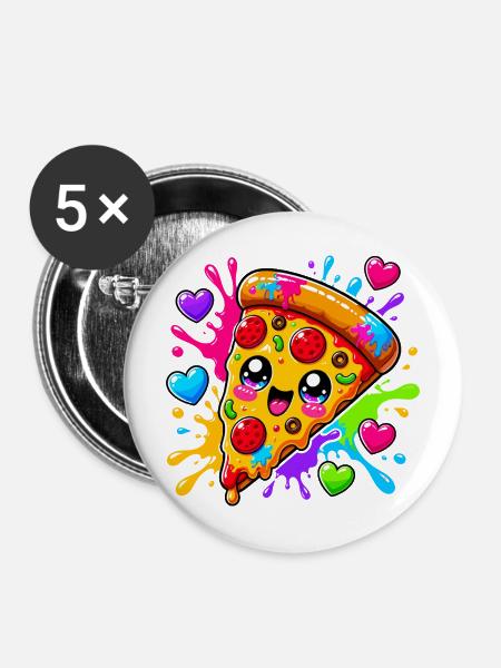 Niedliches Pizzastück - Buttons mittel 32 mm (5er Pack) - Weiß