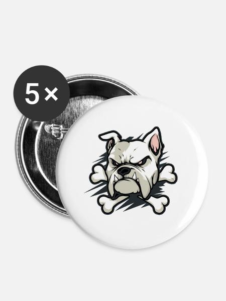 Wütende Bulldogge mit Knochen - Buttons mittel 32 mm (5er Pack) - Weiß