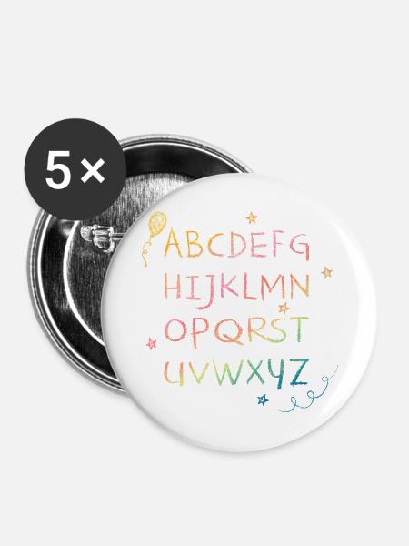 Regenbogen Kreide-Alphabet mit Sternchen - Buttons mittel 32 mm (5er Pack) - Weiß