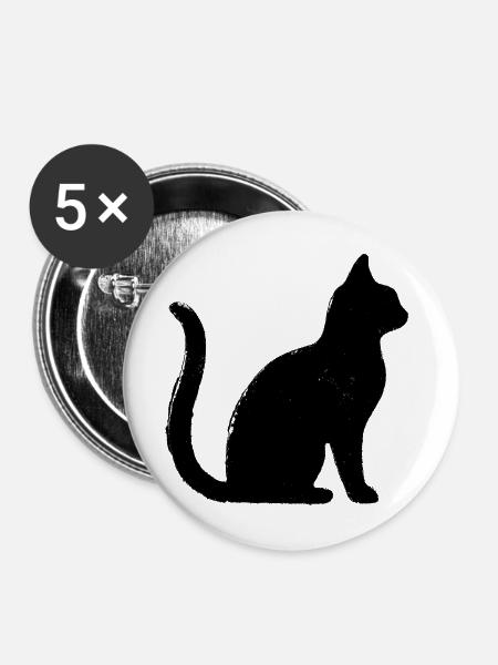 Katze - Silhouette SCHWARZ - Buttons mittel 32 mm (5er Pack) - Weiß