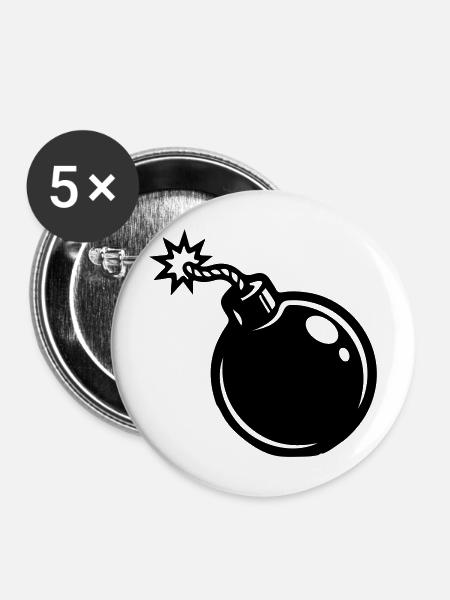 Bombe Symbol - Buttons mittel 32 mm (5er Pack) - Weiß