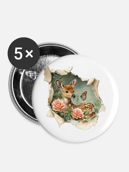 Reh Rehkitz - Buttons mittel 32 mm (5er Pack) - Weiß