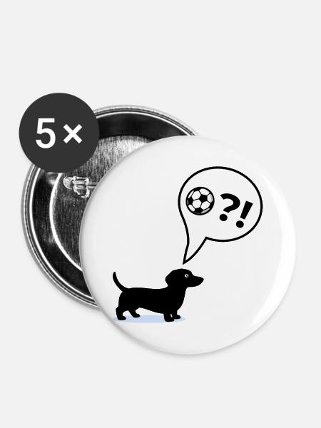 Dackel Hunde Fußball - Buttons mittel 32 mm (5er Pack) - Weiß
