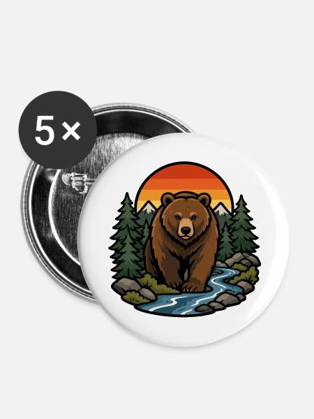 Braunbär im Walduntergang - Buttons mittel 32 mm (5er Pack) - Weiß