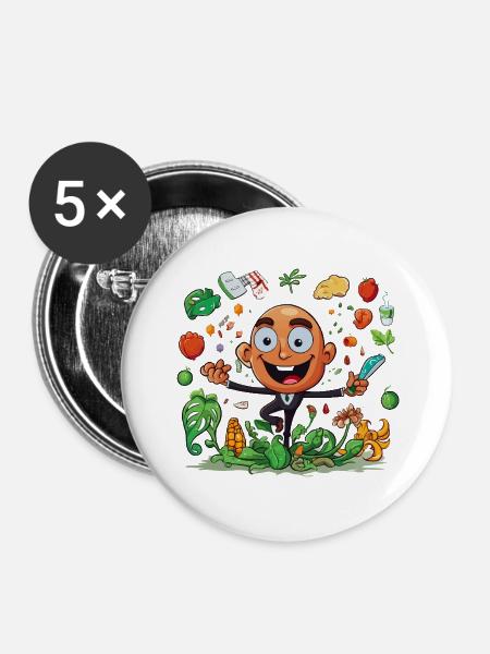 Küchenheld Gemüsezauber - Buttons mittel 32 mm (5er Pack) - Weiß