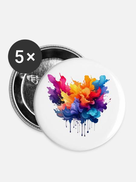 Farbexplosion Farbfluss - Buttons mittel 32 mm (5er Pack) - Weiß