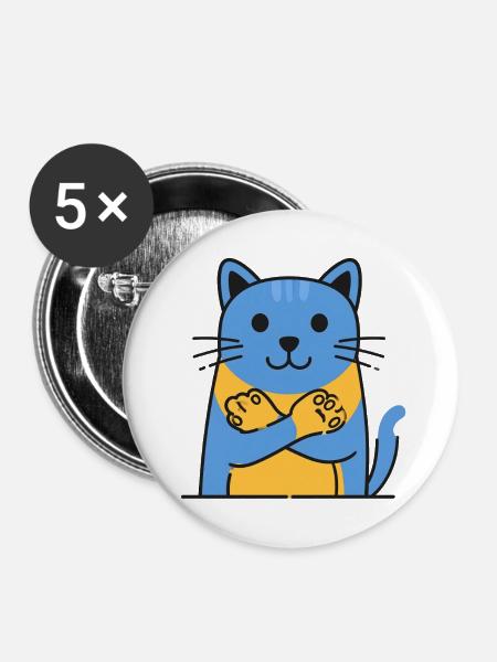Blauer Katzenfreund Umarmte Pfoten - Buttons mittel 32 mm (5er Pack) - Weiß