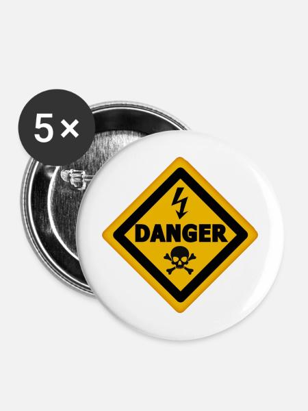 Todesgefahr – Gefahrenaufkleber-Panel - Buttons mittel 32 mm (5er Pack) - Weiß