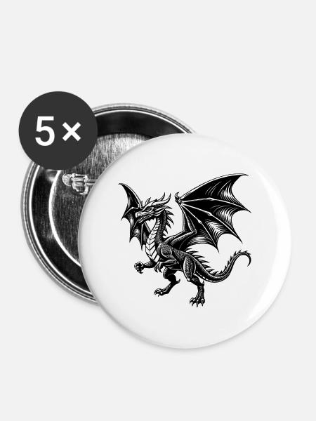 Fliegender Drache - Buttons mittel 32 mm (5er Pack) - Weiß