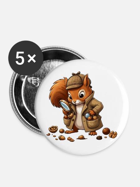 Detektiv Eichhörnchen Mantel - Buttons mittel 32 mm (5er Pack) - Weiß