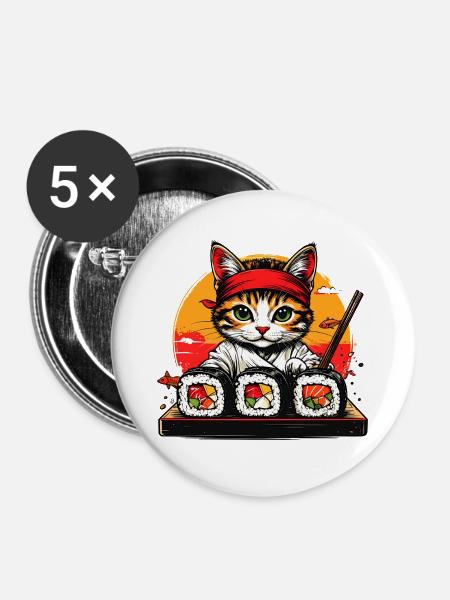 Sushi Katze Kopfband - Buttons mittel 32 mm (5er Pack) - Weiß