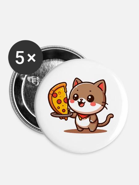 Kätzchen Pizza Freude - Buttons mittel 32 mm (5er Pack) - Weiß