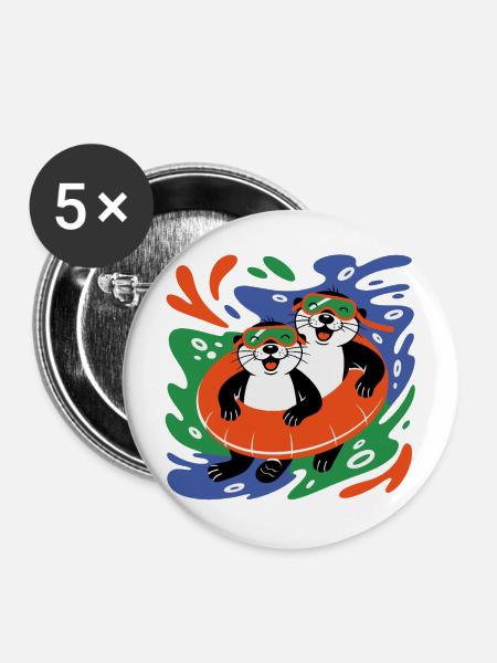 Otter im Schwimmring - Buttons mittel 32 mm (5er Pack) - Weiß