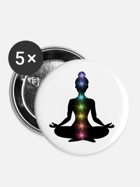 Regenbogenchakren Meditations-Silhouette - Buttons mittel 32 mm (5er Pack) - Weiß