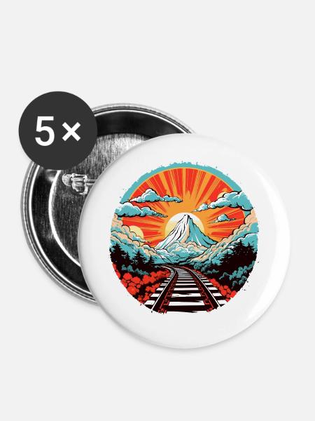 Eisenbahn Comic Look - Buttons mittel 32 mm (5er Pack) - Weiß