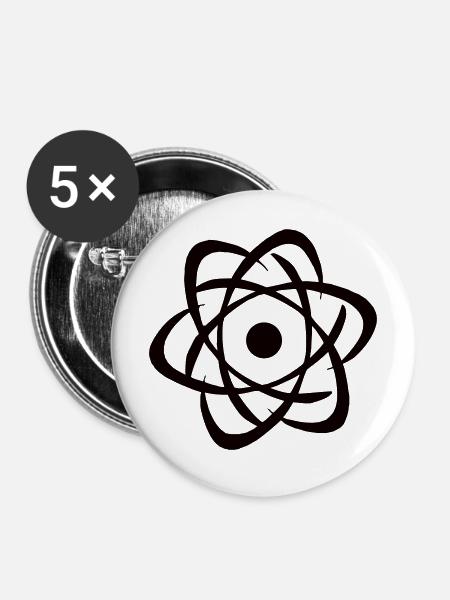 Atom-Silhouette Wissenschaftsdesign - Buttons mittel 32 mm (5er Pack) - Weiß