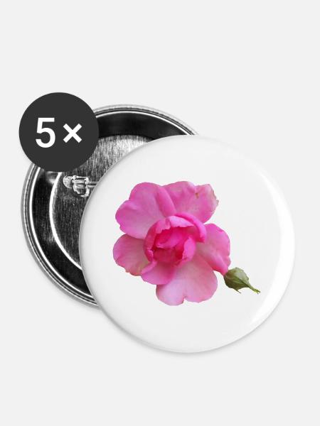 Vibrant_Pink_Rose_Bloom - Buttons mittel 32 mm (5er Pack) - Weiß