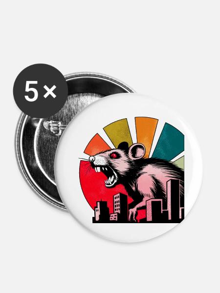 Ratten Horror - Buttons mittel 32 mm (5er Pack) - Weiß