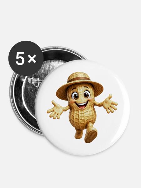 Gehende Erdnuss - Buttons mittel 32 mm (5er Pack) - Weiß