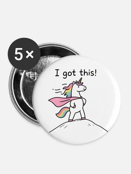 Heroisches Einhorn mit Regenbogenumhang - Buttons mittel 32 mm (5er Pack) - Weiß