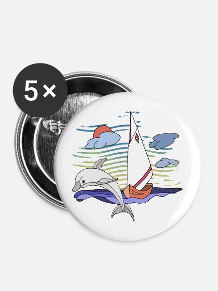 Segelboot - Buttons mittel 32 mm (5er Pack) - Weiß